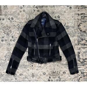 Y2K American Eagle Women’s Wool Blend Plaid Jacket Buckle & Zipper Details Sz S